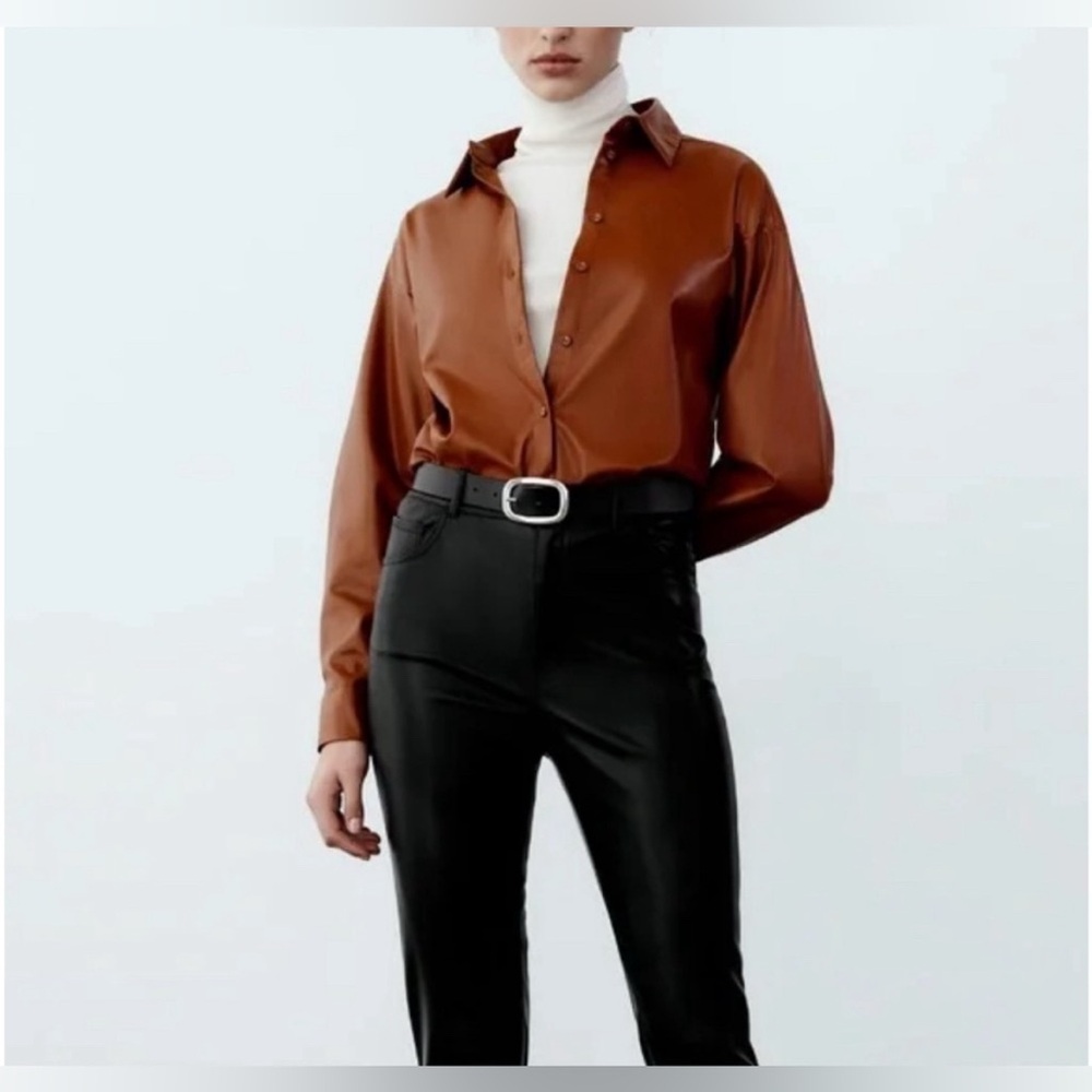 Zara Whiskey Faux Leather Shirt